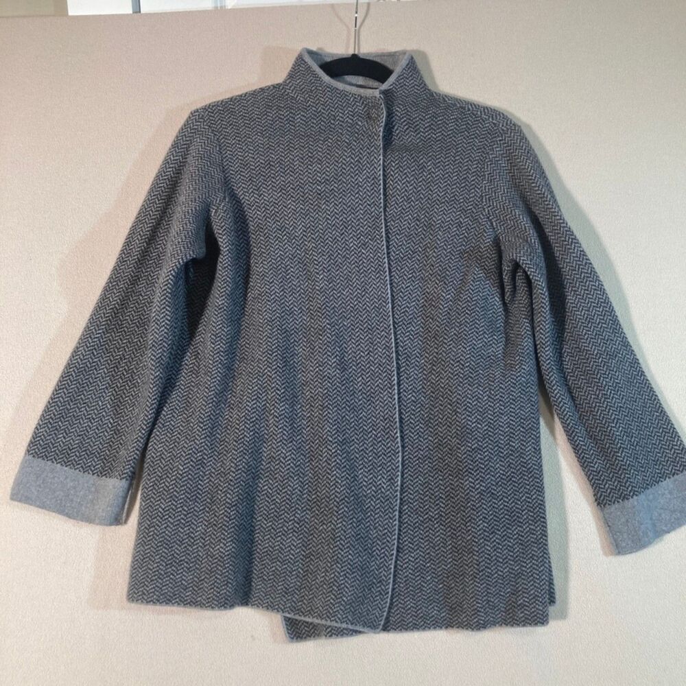 Bendetta B Cardigan Women's Sz M Grey Made in Italy‎ Soft Wool Blend Herringbone